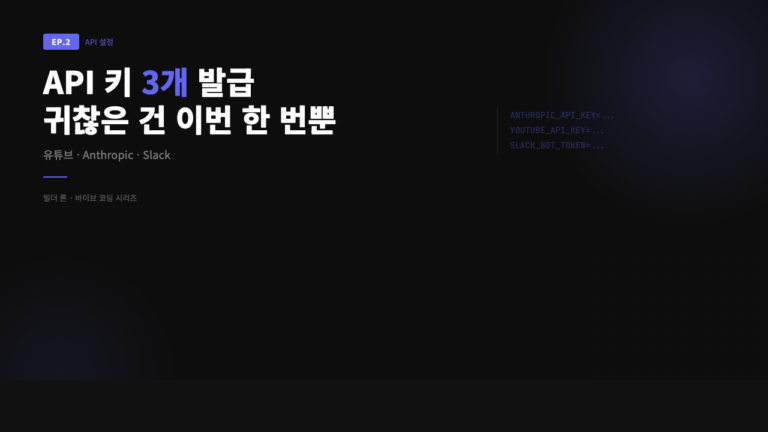YouTube API 키 · Claude API 키 · Slack Bot Token 발급 — 15분이면 끝나는 API 키 발급 가이드 (2026)